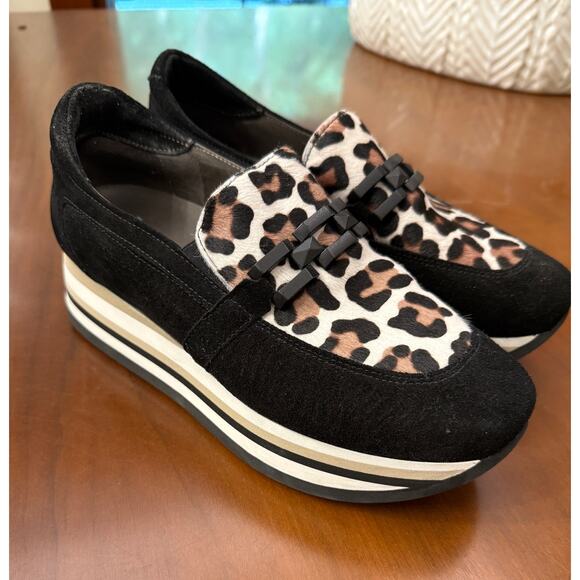 Softwaves Animal Suede Platform Loafers Slip On Shoes 39.5 / US 9 Chain Details